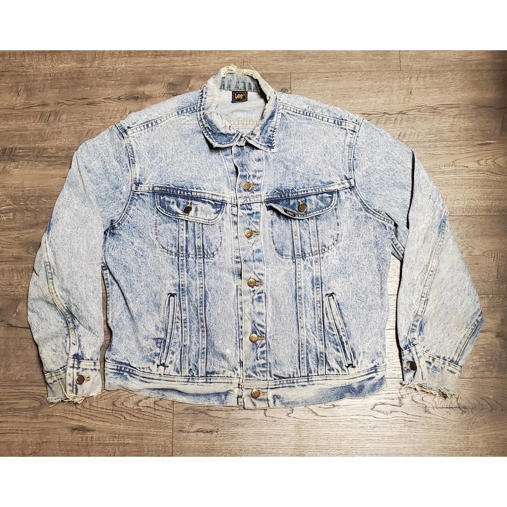 Vintage 80s Lee Blue Denim Georgia Hot Rod Trucker Jean Jacket Mens Medium M
